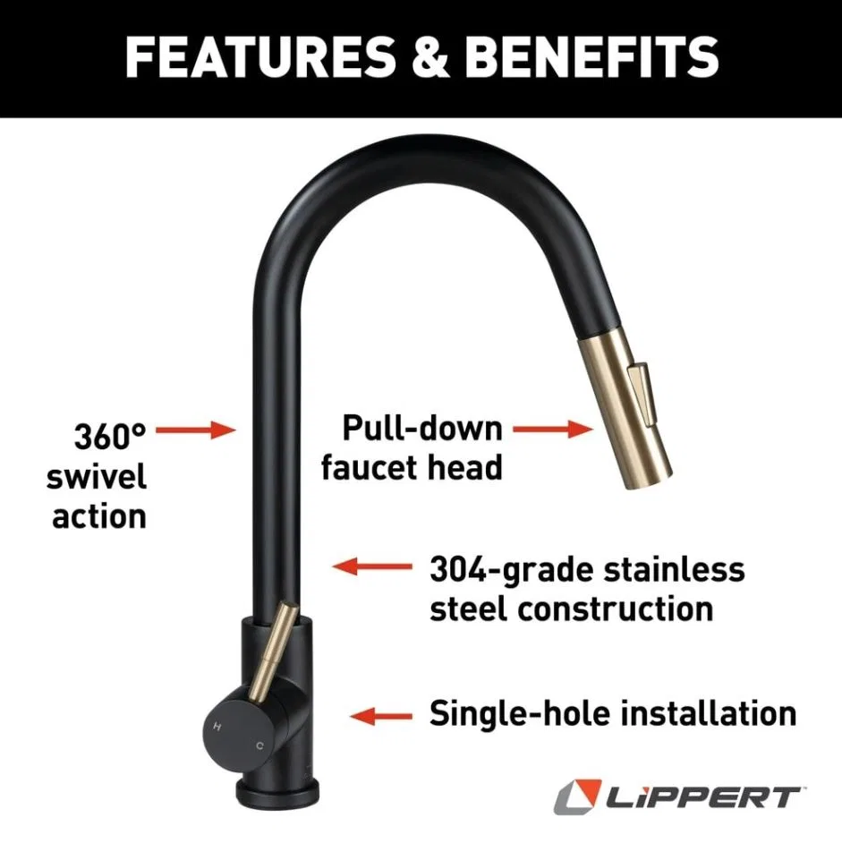 2024000071 – LIPPERT COMP Faucet, Used For Kitchen Single Piece Deck Mount Bullet Pull Down Spout Si - view 2